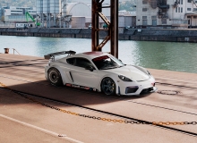港口岸边停放的保时捷白色跑车模型automotive visualization