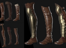 中世纪女性靴子3D模型 Artstation – Female Boots Set (OBJ+FBX格式)