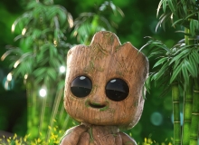 竹林里的婴儿格鲁特树人卡通角色C4D OC模型BABY GROOT BY OSCAR CREATIVO OCTANE RENDER