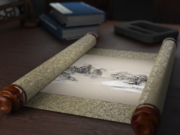 中国风三维卷轴展开动画