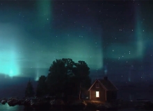 宁静夜晚小屋极光变换动画场景动画Daniel Danielsson - C4D Aurora - FILES