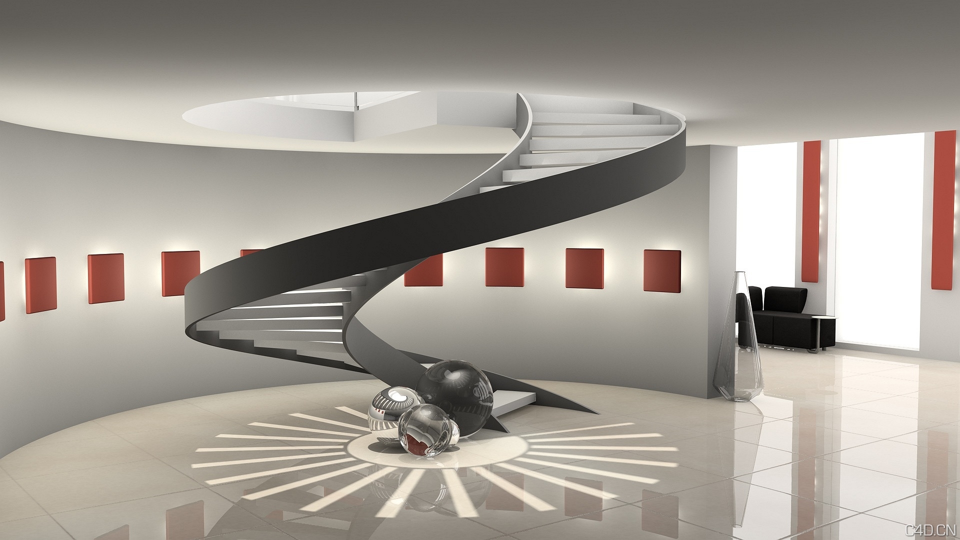 cinema 4D室内旋转楼梯渲染作品欣赏