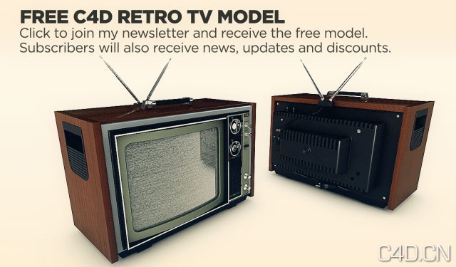 电视机C4D模型 TV Model - C4D之家 - Free-Retro-TV-3D-Model-C4D.jpg