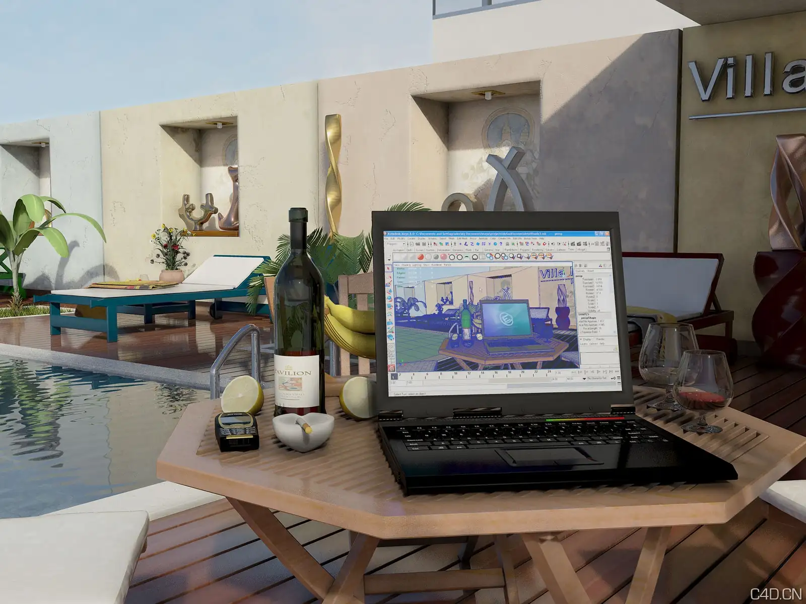 Maya 8.0 & Mental Ray Physical Sky/Sun Villa - C4D之家 - villadetail9.jpeg
