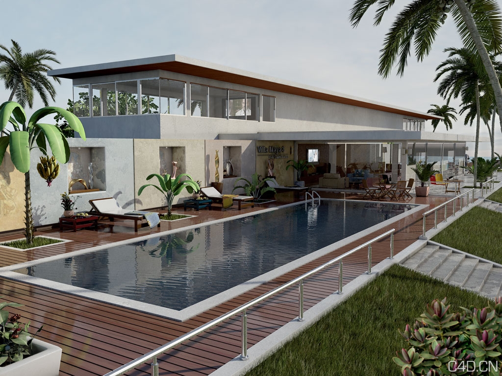 Maya 8.0 & Mental Ray Physical Sky/Sun Villa - C4D之家 - villafront8.jpeg