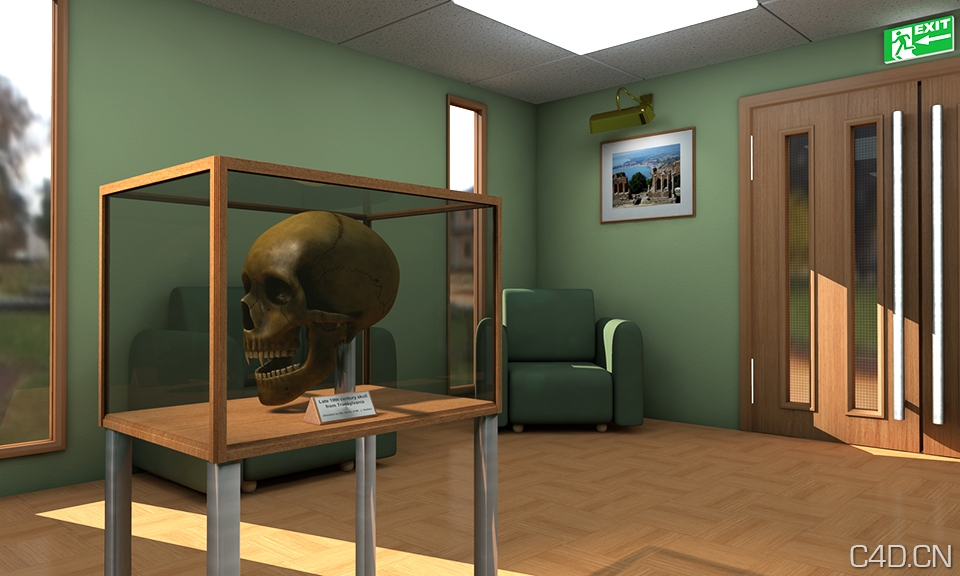 C4D室内表现-室内 骷髅头