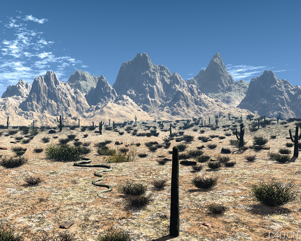 C4D室外场景表现：A hot day in the desert