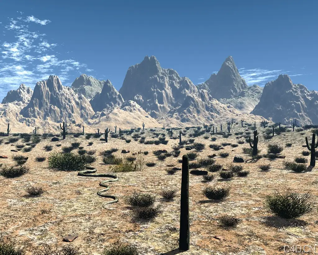 C4D室外场景表现：A hot day in the desert