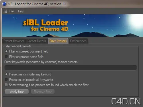 smart IBL loader plugin version 1.15 & 1.2 for cinema 4d - C4D之家 - sibl_filter1_1.jpeg