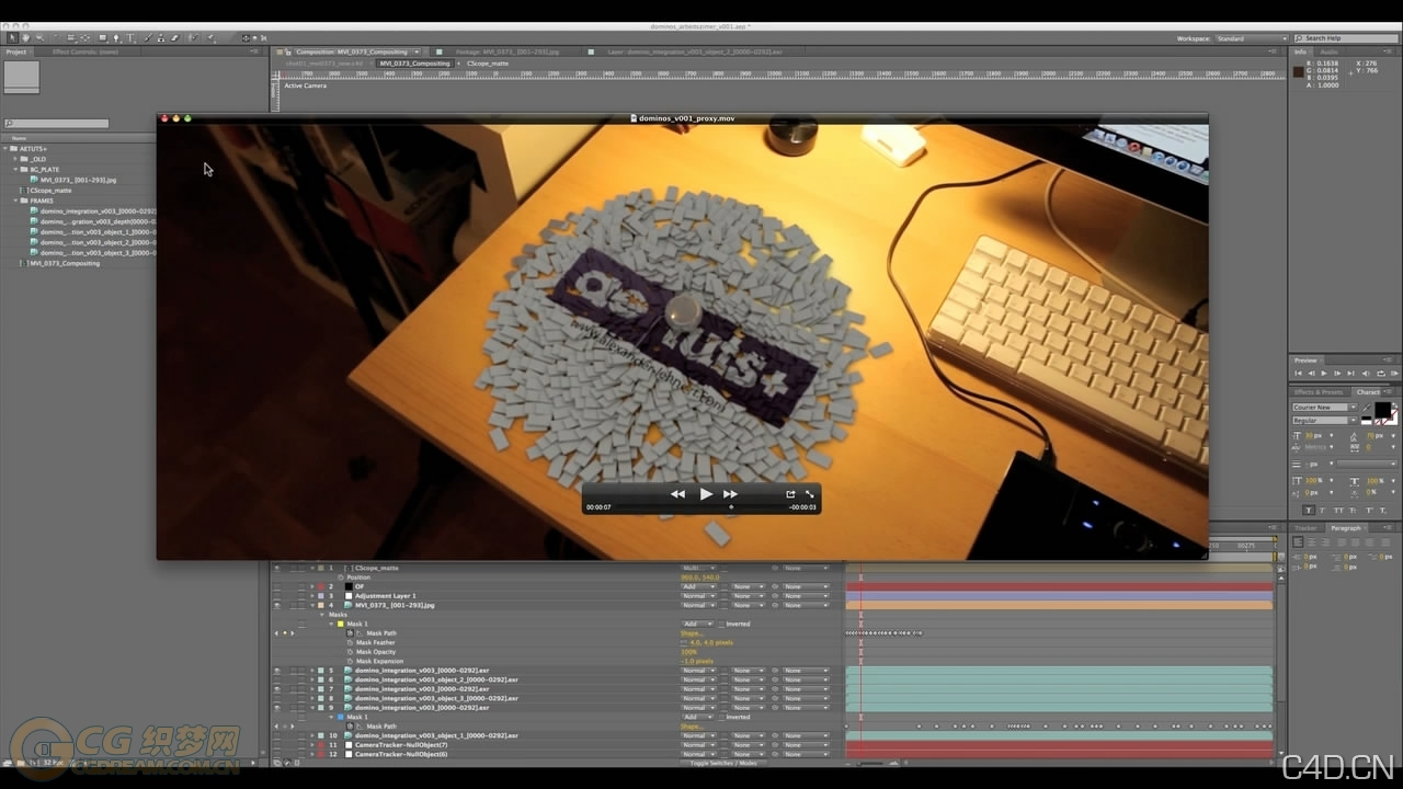 C4D和AE综合教程 摄像机跟踪教程:Camera Tracker Dominos