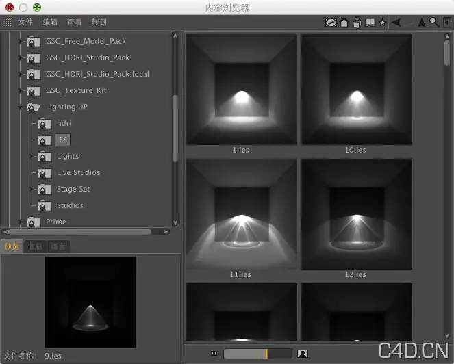 C4D基础视频教程：加载灰猩猩预置里的IES灯光