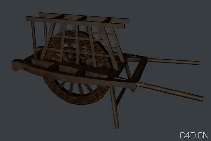 木制独轮车3D模型 Wheelbarrow