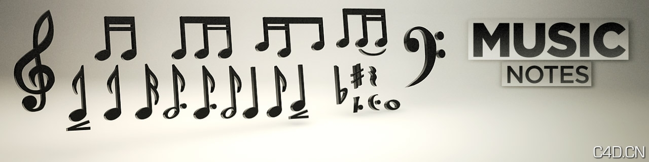 The Pixel乐器12：音乐符号C4D模型 - C4D之家 - MusicalNotes.jpg