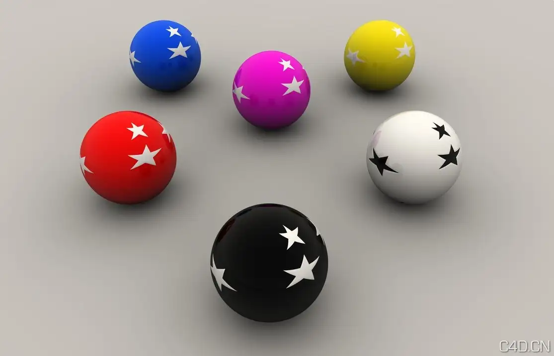 C4D材质：拉丝不锈钢、五角星、椭圆