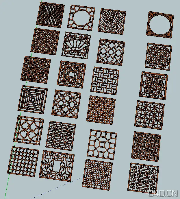 24款中式花格模型合集 Chinese grillwork