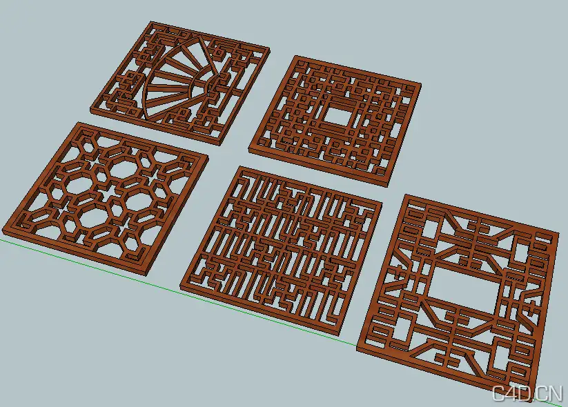 5款SU模型：中式花格 Grillwork