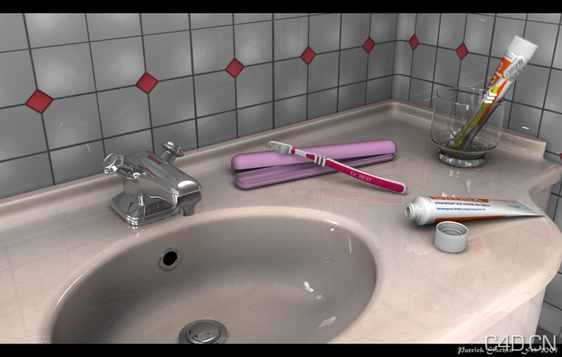 C4D牙膏牙刷渲染作品：Toothbrush - C4D之家 - LavatoryScene.jpeg