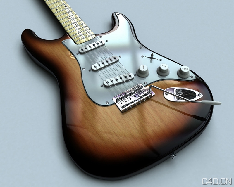 C4D吉它作品渲染欣赏：Stratocaster - C4D之家 - Guitar.jpeg