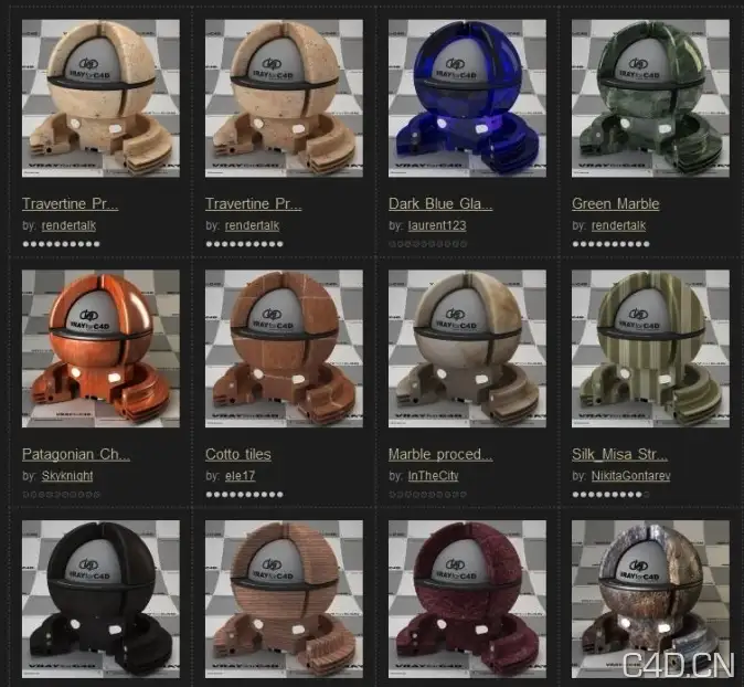 300多MB的VRay for c4d材质合集下载