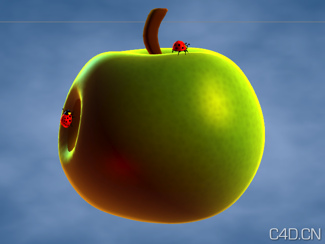 C4D预设：苹果上爬行的七星瓢虫 Surface Deformer Ladybug