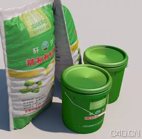 编织袋3D模型 塑料桶3D模型 化肥袋 Woven/Plastic bucket