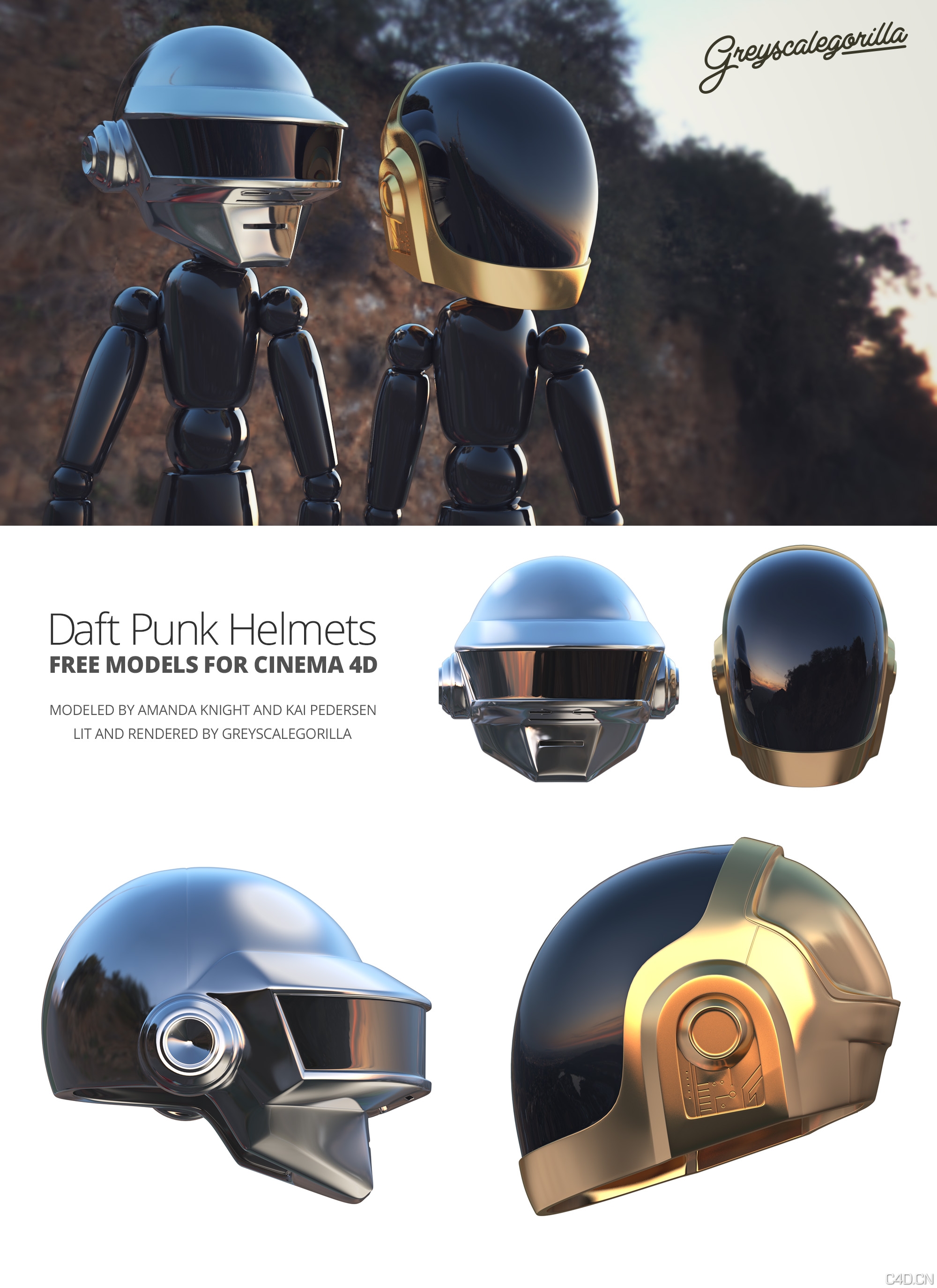 机器人头盔Free Cinema 4D Models – Daft Punk Helmets