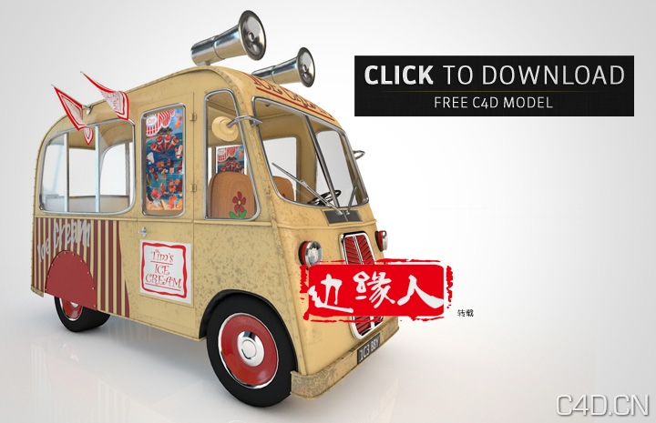 冰淇淋卡通汽车模型 Ice Cream Truck Model - C4D之家 - 46287526201303272132052341535515558_000.jpeg