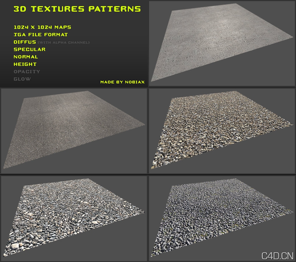 道路/地面材质三维贴图：Free 3D textures pack 09 - C4D之家 - free_3d_textures_pack_09_by_nobiax-d3eamxn.jpg