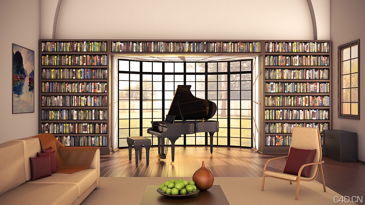 C4D客厅渲染：Interior in Cinema 4D