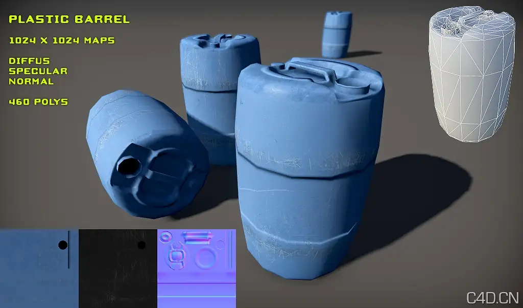 塑料油桶3D模型：Free Plastic Barrel pack
