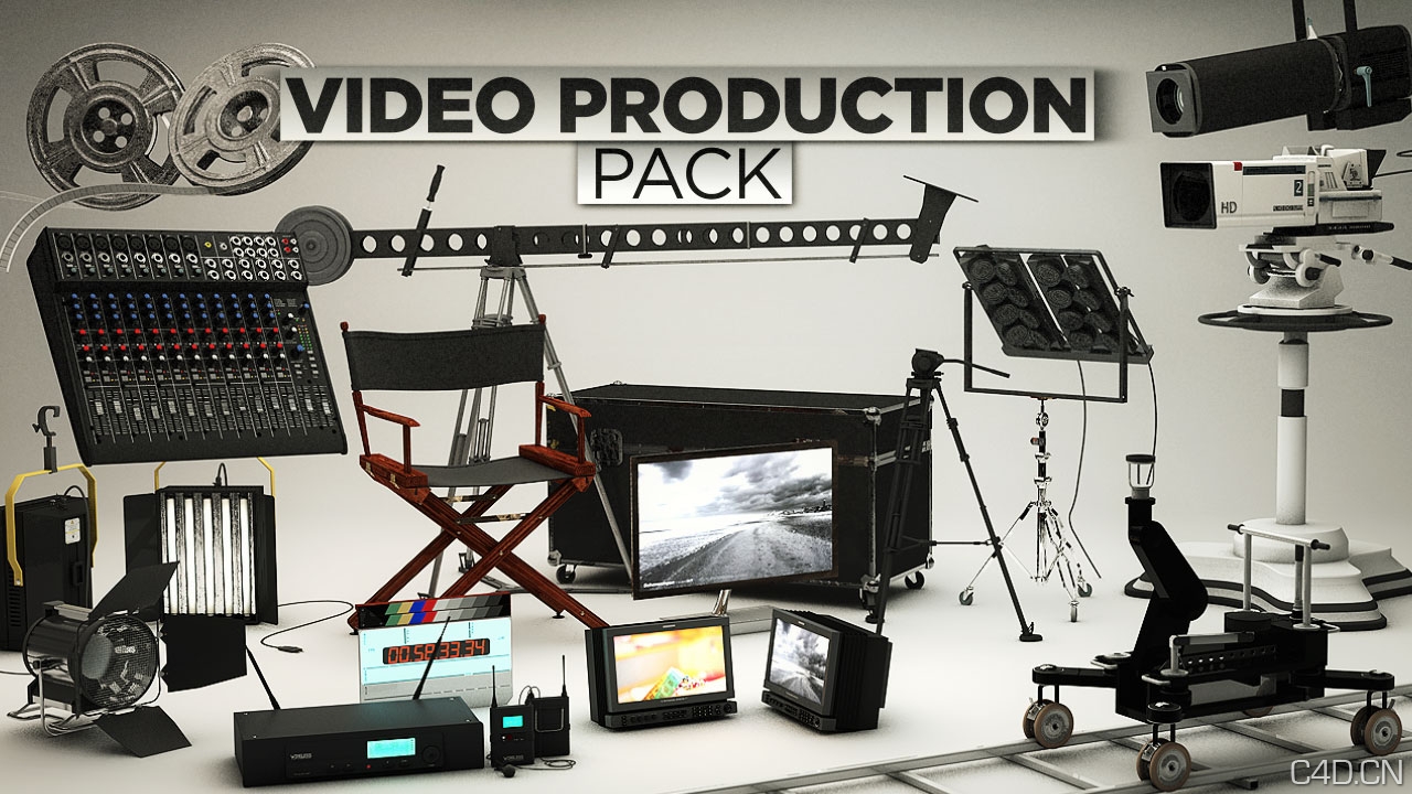 《C4D影视制作工具模型包》The Pixel Lab – Video Production Pack - C4D之家 - Video-Production-main.jpg