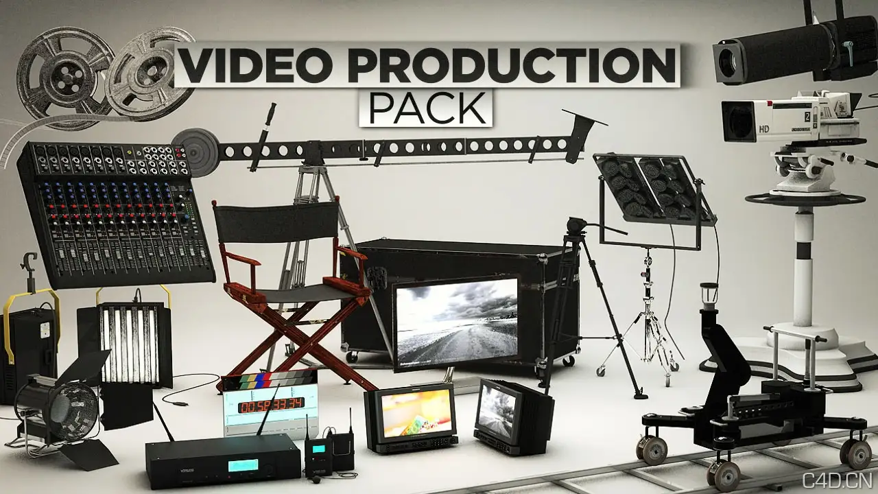 《C4D影视制作工具模型包》The Pixel Lab – Video Production Pack - C4D之家 - Video-Production-main.jpg