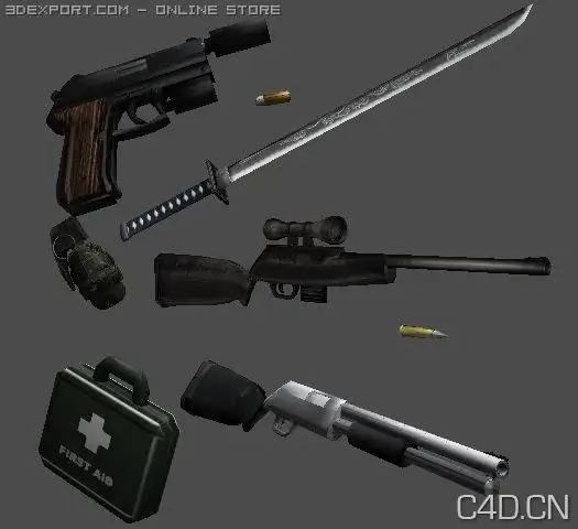 游戏兵器：刀、枪、手榴弹3D模型：Newheres Weapon models FREE