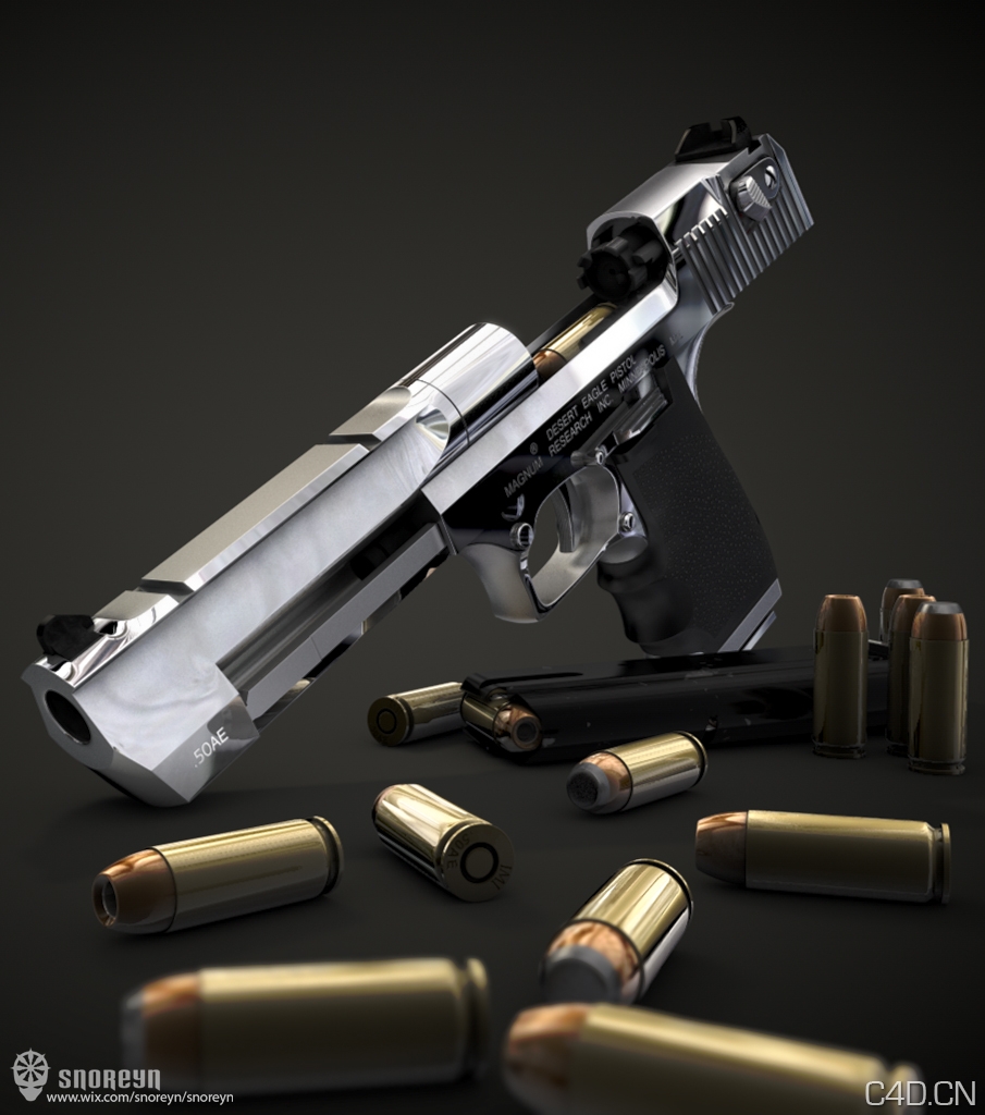 C4D手枪、子弹渲染作品 Desert Eagle .50AE 3D Render