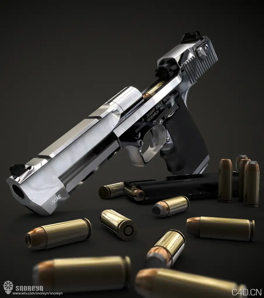 C4D手枪、子弹渲染作品 Desert Eagle .50AE 3D Render