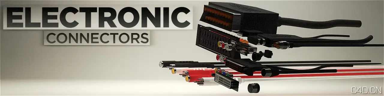 数据线3D模型 Electronic Connectors - C4D之家 - Electronic-Connectors.jpg