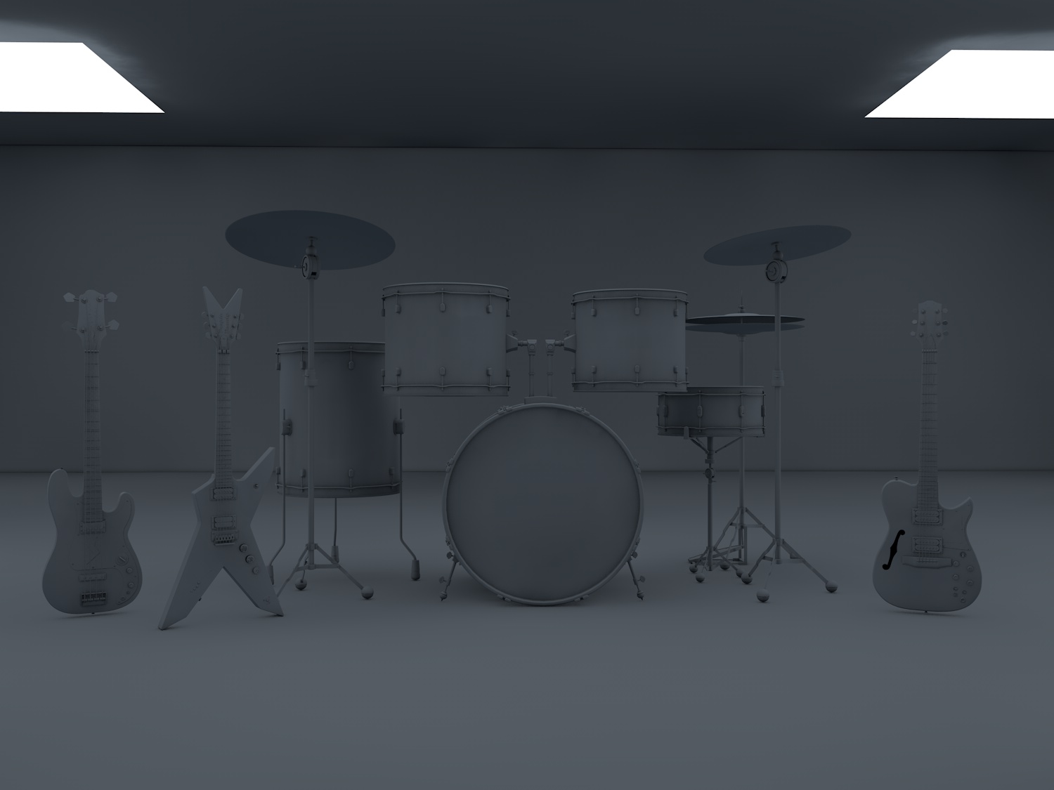乐器3D模型（吉它、架子鼓、贝斯）Band 3D models kit for C4D - C4D之家 - Band kit.jpg
