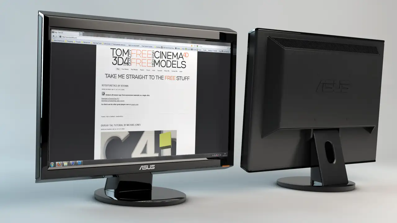 华硕电脑显示器3D模型 Monitor - C4D之家 - Front Back.jpg