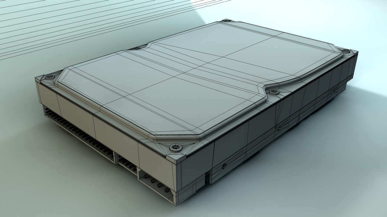 IDE电脑硬盘3D模型 IDE Hard Drive - C4D之家 - Full drive with cover wire frame.jpg