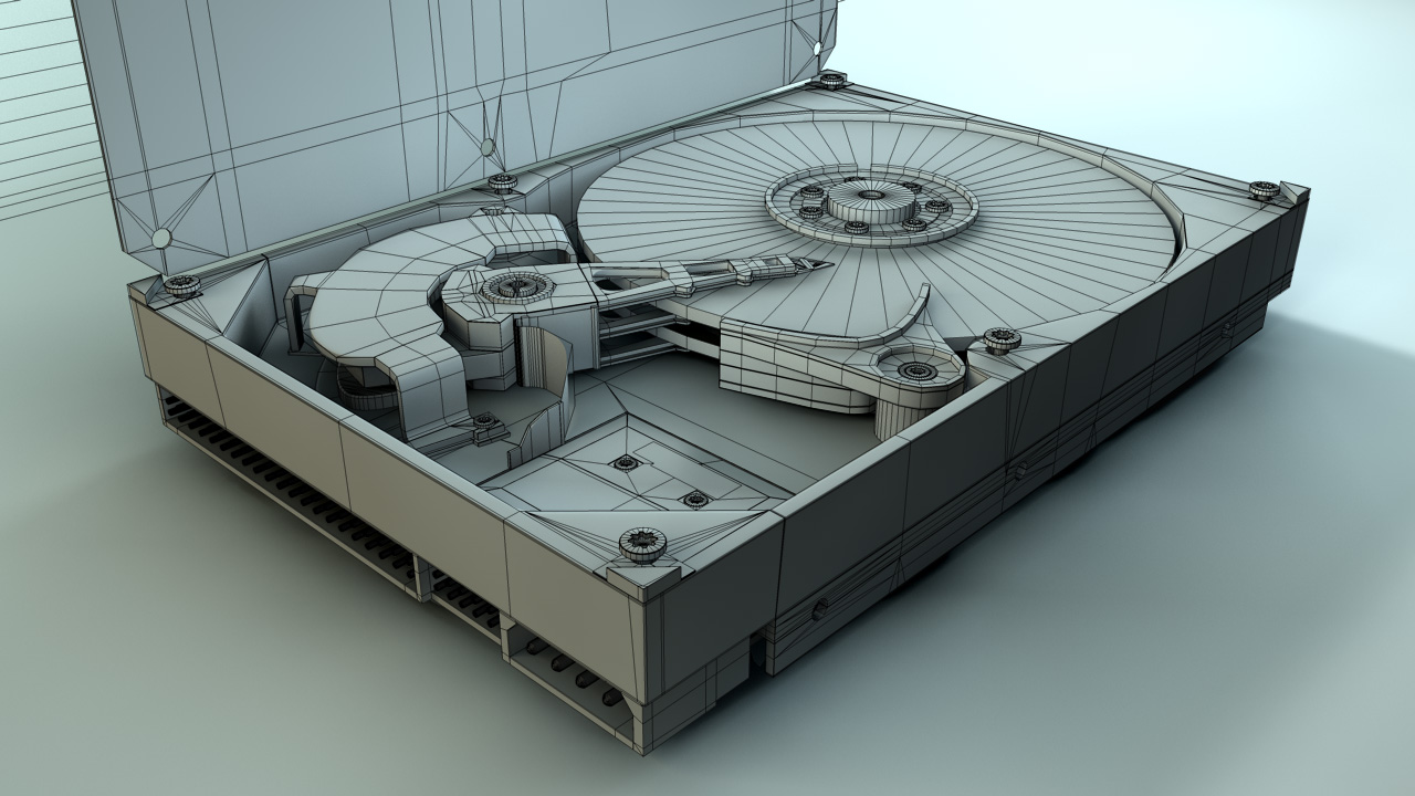 IDE电脑硬盘3D模型 IDE Hard Drive - C4D之家 - Full open drive wire frame.jpg