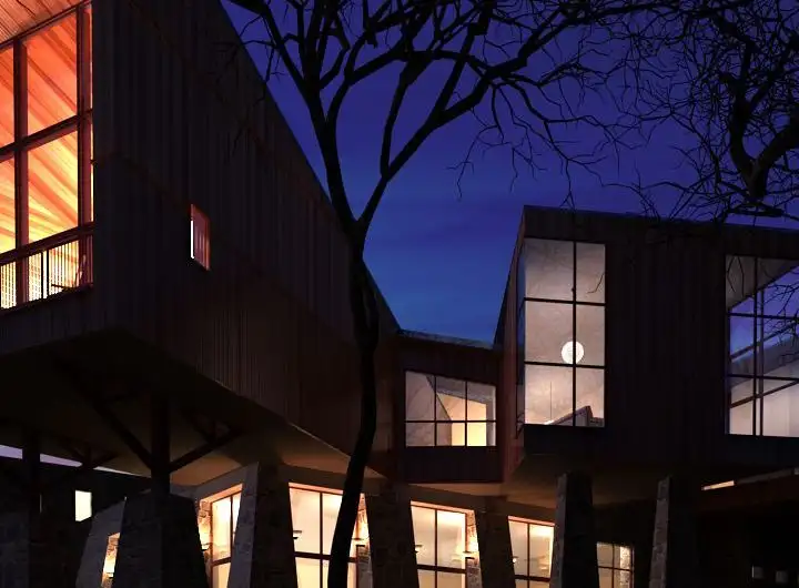 夜色中的建筑C4D模型 Night in the building 3D model