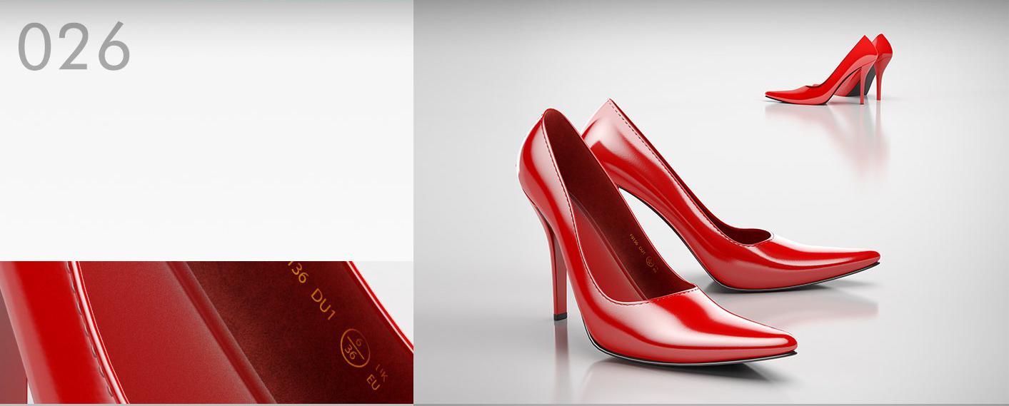 红色女性高跟皮鞋、婚礼红皮鞋C4D模型 High-heeled shoes 3D model - C4D之家 - 026.jpg