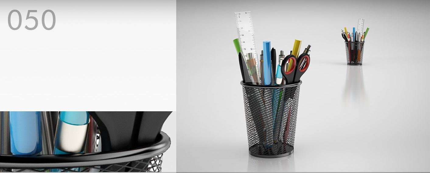 办公室笔筒、圆珠笔、铅笔C4D模型 Pen case 3D model