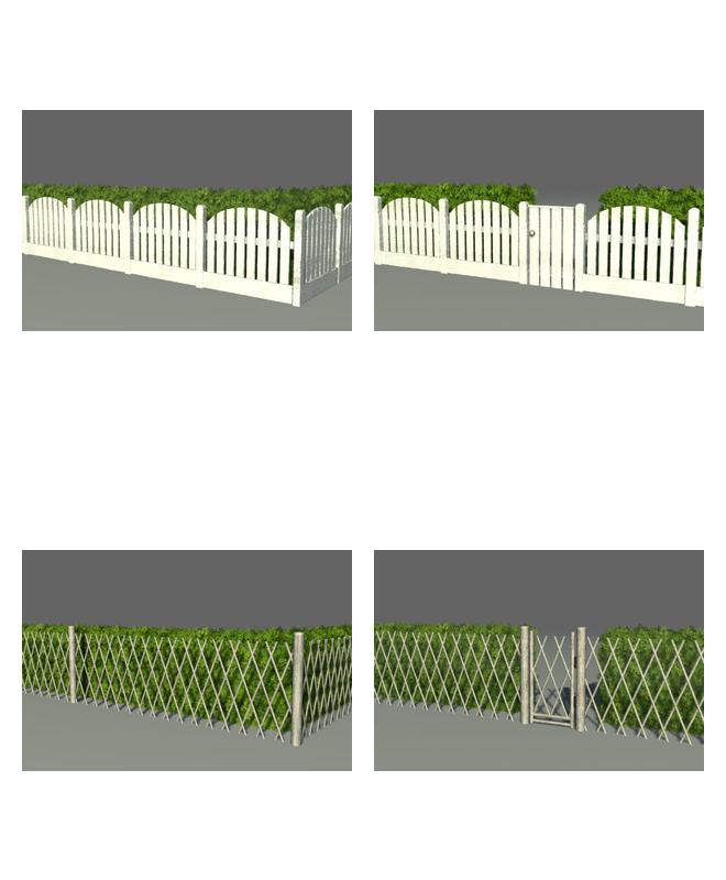 木栅栏、公园花池围栏C4D模型 Wooden fence 3D model