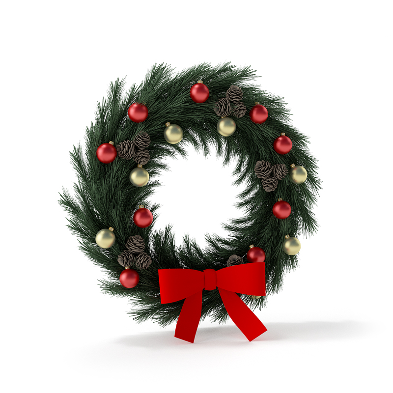 圣诞节装饰品：松枝花环C4D模型 Christmas pine garland 3D model