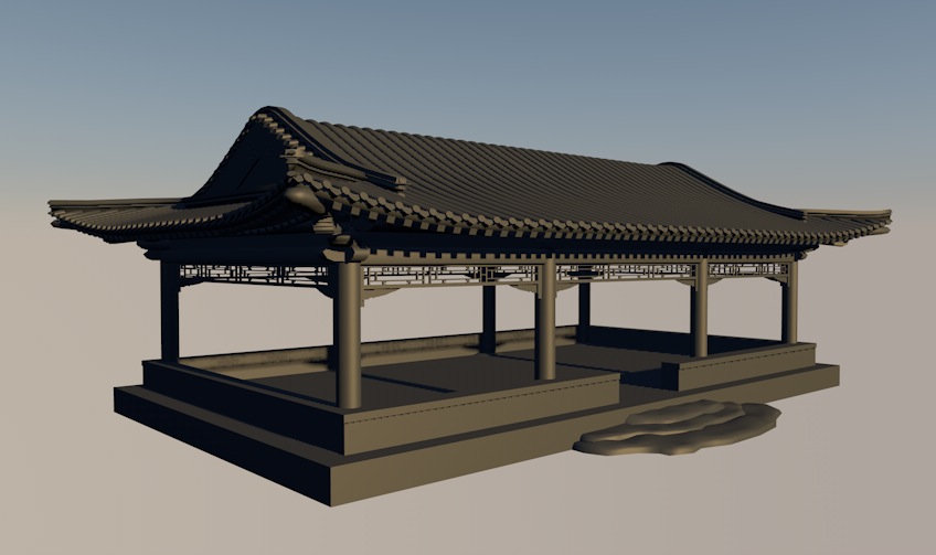 古建模型：凉亭3D模型 Ancient pavilion