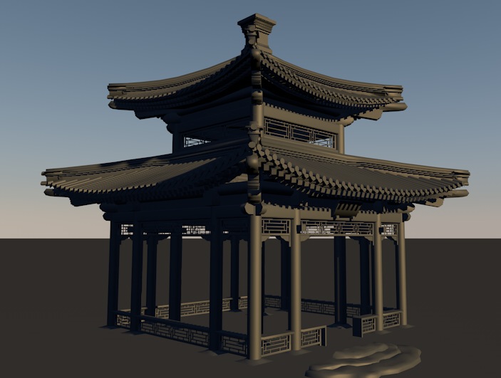 四角凉亭3D模型 Four corner pavilions