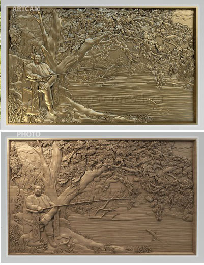 《垂钓》照片浮雕雕刻模型（STL雕刻三维模型）