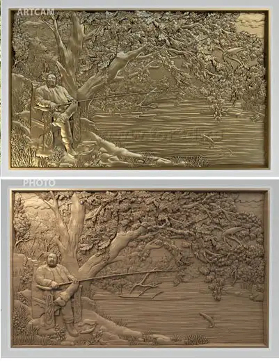 《垂钓》照片浮雕雕刻模型（STL雕刻三维模型）