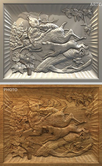 《猎鹿》浮雕雕刻模型（STL雕刻三维模型）